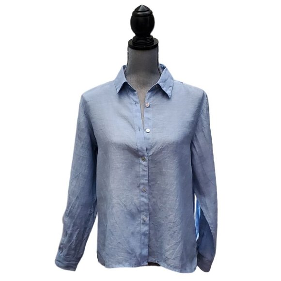 Petite Sophisticate Tops - Petite Sophisticate LS Button Up Linen Blouse | NWOT| MP | Chambray Blue